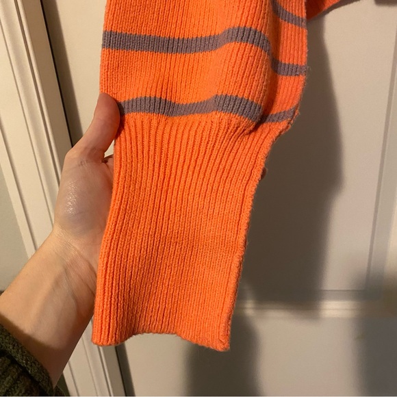 FP Movement by Free People Cropped Coral and Lavender Striped Sweater - Picture 6 of 13